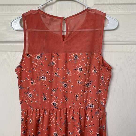 Lauren Conrad Dress 6 Floral Orange Coral Sleeveless Scalloped Collar Lined - Picture 6 of 10